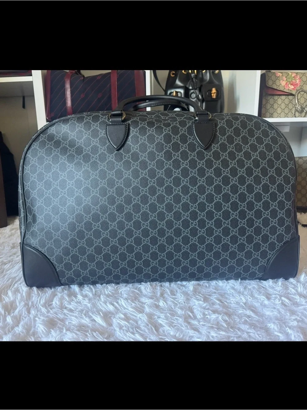 Gucci Black & Gray GG Supreme Duffel Bag